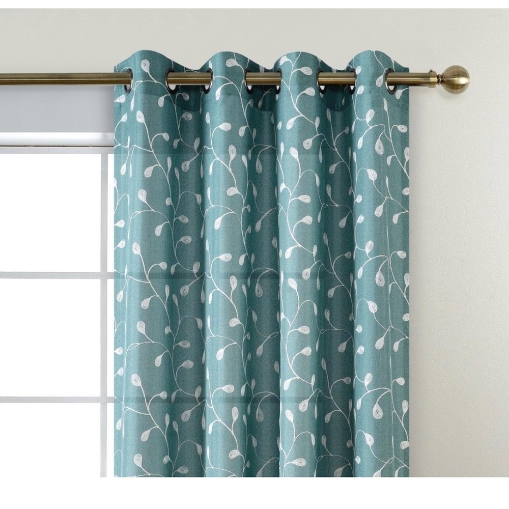 MIUCO embroidered semi shere leave curtains 52inW x 84in L/2 panels